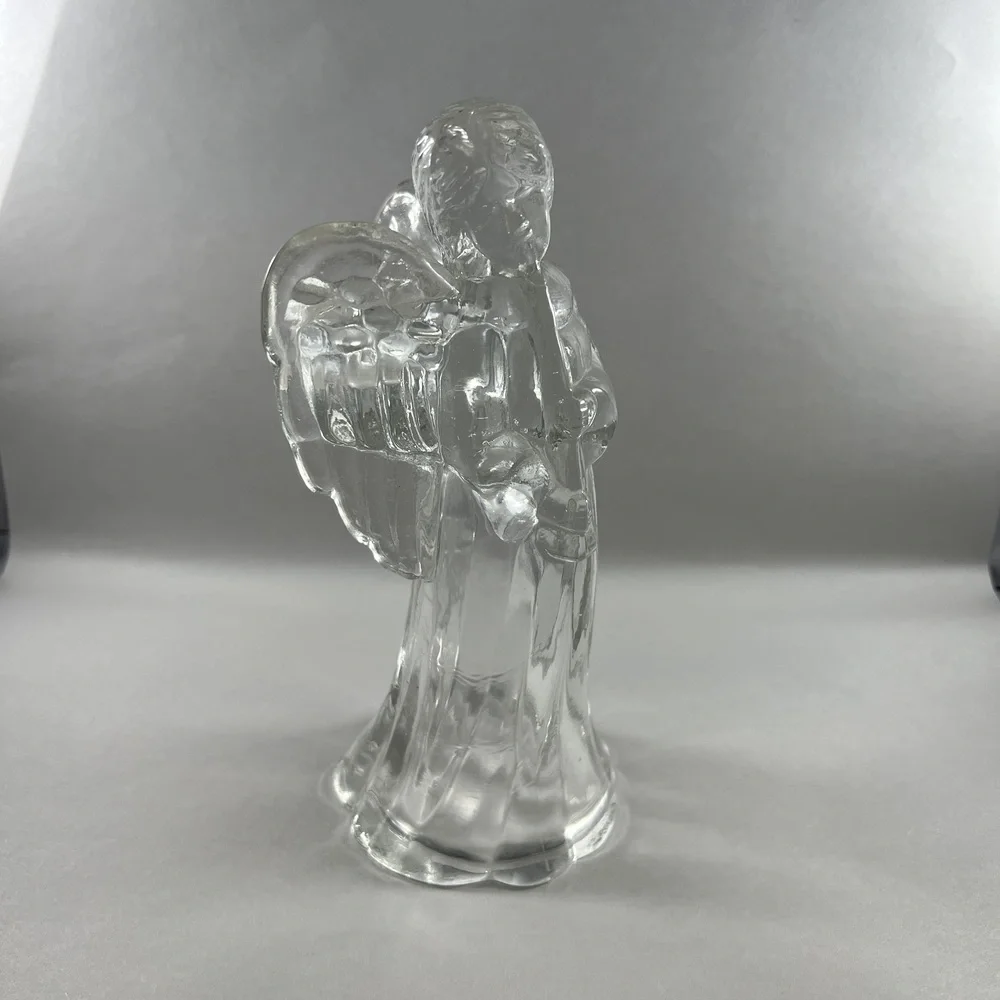 Vintage Christmas Angel Glass Taper Candle Holder Play The Trumpet Celestial - Picture 5 of 8